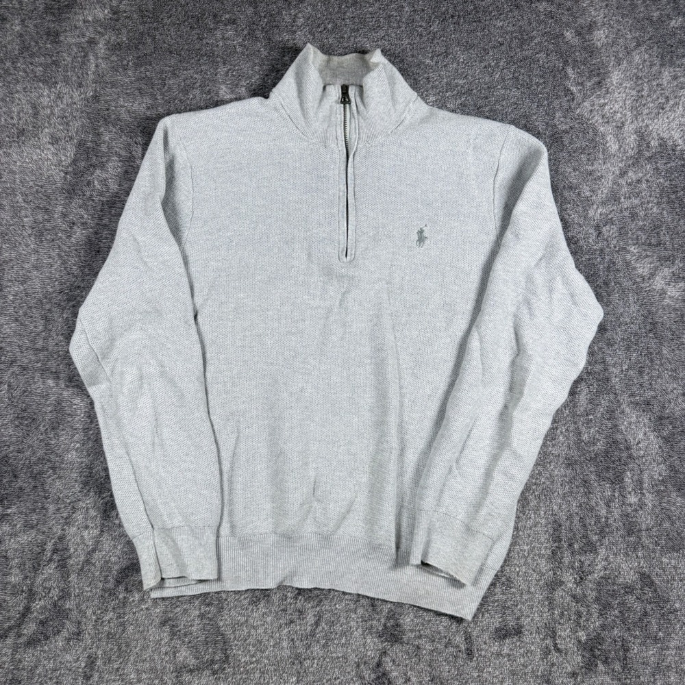 Polo Ralph Lauren Mens Gray Cotton Quarter Zip Pullover Sweater Size M